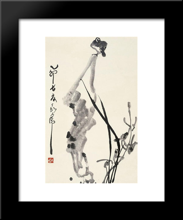 Flower And Bird 20x24 Black Modern Wood Framed Art Print Poster by Yanyong, Ding