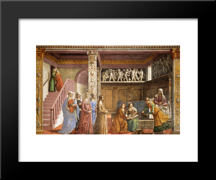 The Birth Of Mary 20x24 Black Modern Wood Framed Art Print Poster by Ghirlandaio, Domenico