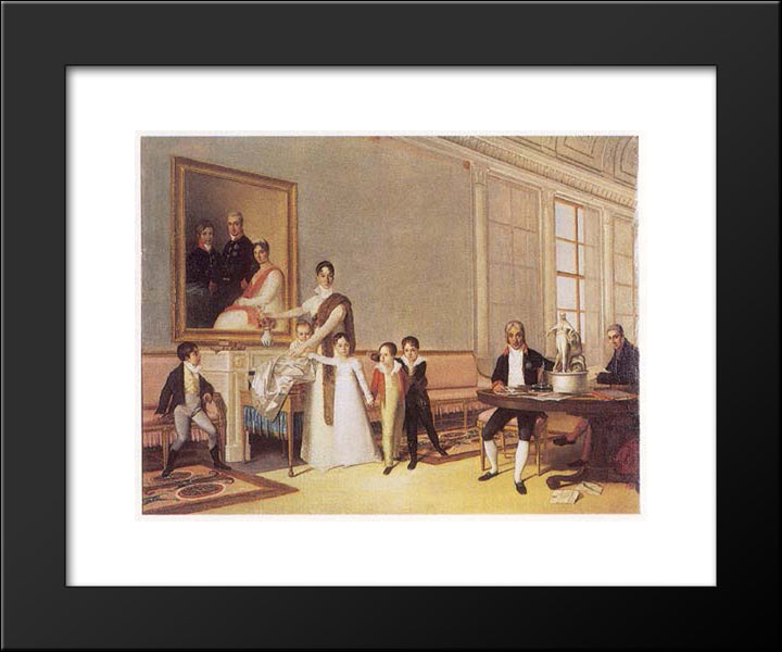 Retrato Da Famlia Do 1o Visconde De Santarem 20x24 Black Modern Wood Framed Art Print Poster by Sequeira, Domingos