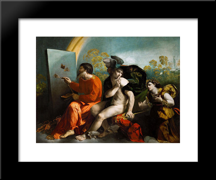 Jupiter, Mercury And Virtue 20x24 Black Modern Wood Framed Art Print Poster by Dosso Dossi