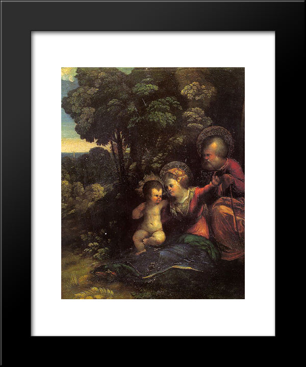 The Rest On The Flight Into Egypt 20x24 Black Modern Wood Framed Art Print Poster by Dosso Dossi