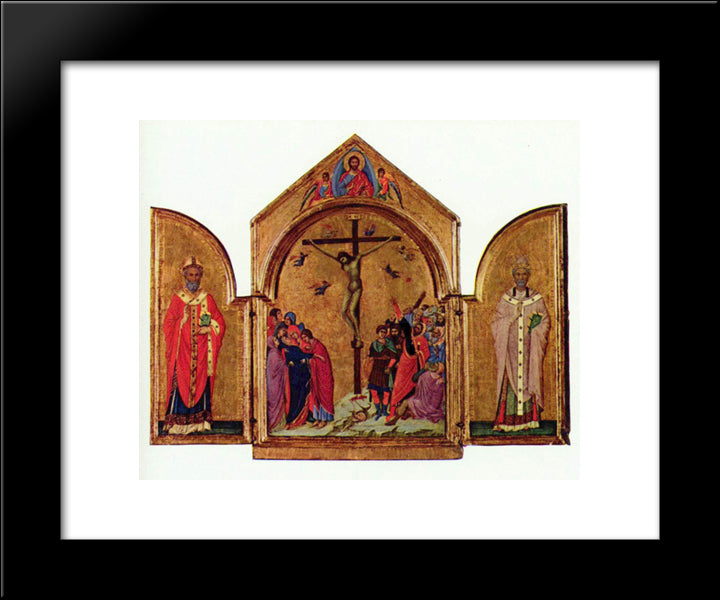 Crucifixion Triptych 20x24 Black Modern Wood Framed Art Print Poster by Duccio