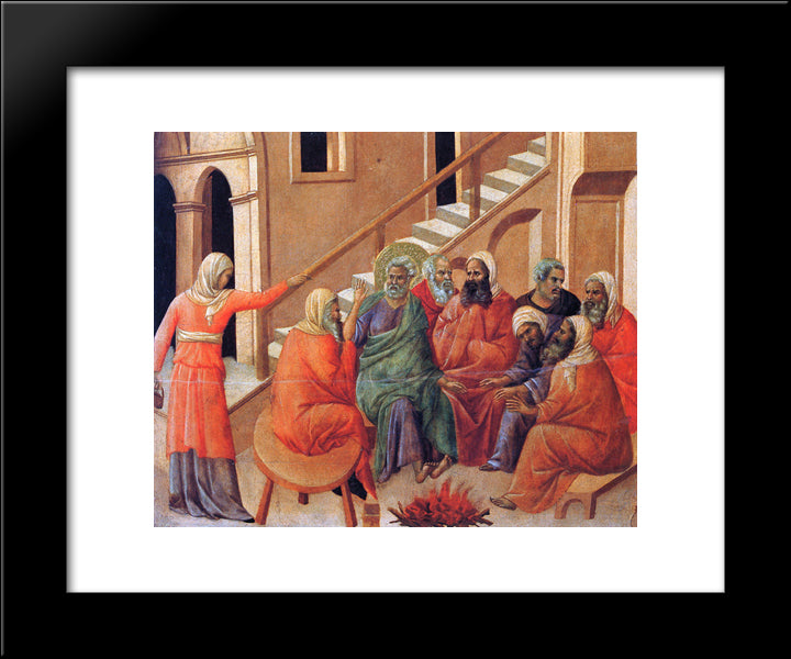 Renunciation Of Peter 20x24 Black Modern Wood Framed Art Print Poster by Duccio