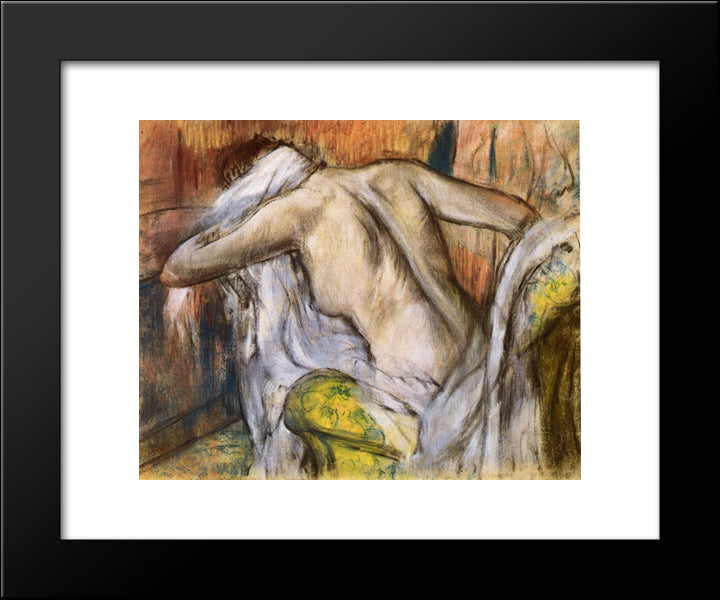 After Bathing, Woman Drying Herself 20x24 Black Modern Wood Framed Art Print Poster by Degas, Edgar