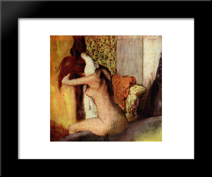 After The Bath, Woman Drying Her Nape 20x24 Black Modern Wood Framed Art Print Poster by Degas, Edgar