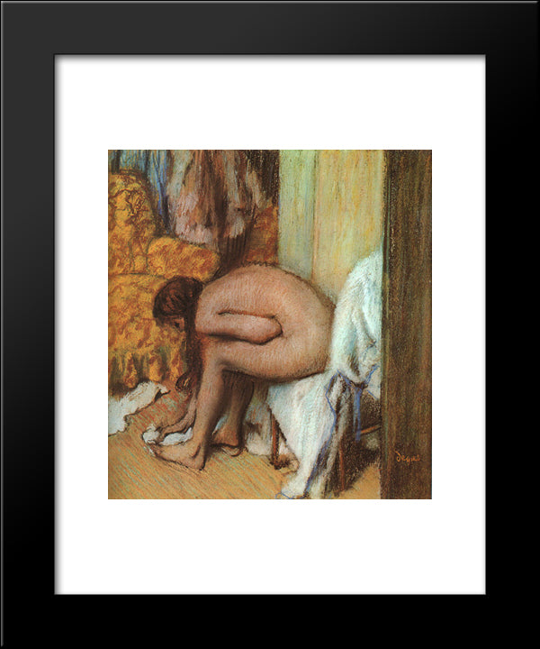 After The Bath (Woman Wiping Her Left Foot) 20x24 Black Modern Wood Framed Art Print Poster by Degas, Edgar