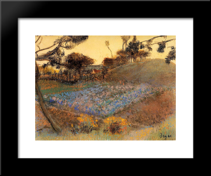 Field Of Flax 20x24 Black Modern Wood Framed Art Print Poster by Degas, Edgar