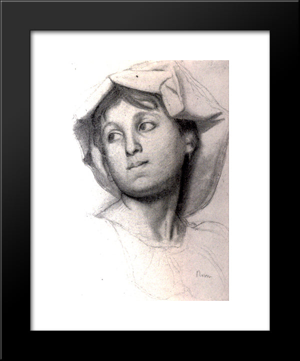 Head Of A Young Roman Girl 20x24 Black Modern Wood Framed Art Print Poster by Degas, Edgar