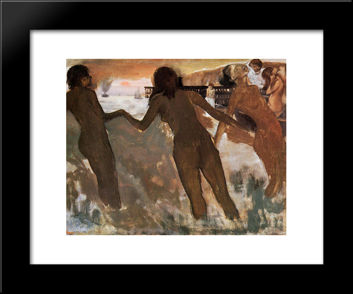 Peasant Girls Bathing In The Sea At Dusk 20x24 Black Modern Wood Framed Art Print Poster by Degas, Edgar