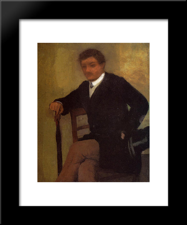 Seated Young Man In A Jacket With An Umbrella 20x24 Black Modern Wood Framed Art Print Poster by Degas, Edgar