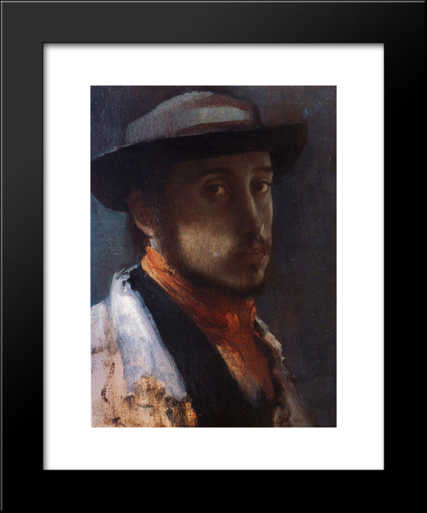 Self Portrait In A Soft Hat 20x24 Black Modern Wood Framed Art Print Poster by Degas, Edgar