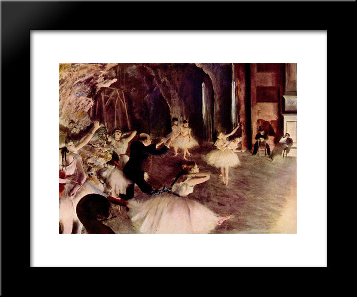 The Rehearsal Of The Ballet On Stage 20x24 Black Modern Wood Framed Art Print Poster by Degas, Edgar