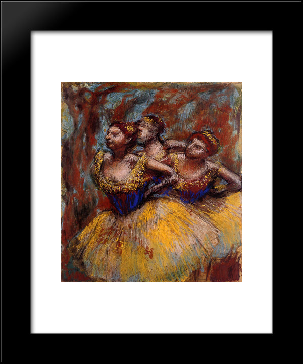 Three Dancers. Yellow Skirts, Blue Blouses 20x24 Black Modern Wood Framed Art Print Poster by Degas, Edgar