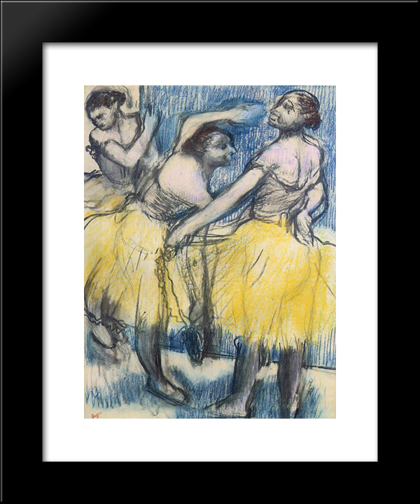 Three Dancers In Yellow Skirts 20x24 Black Modern Wood Framed Art Print Poster by Degas, Edgar