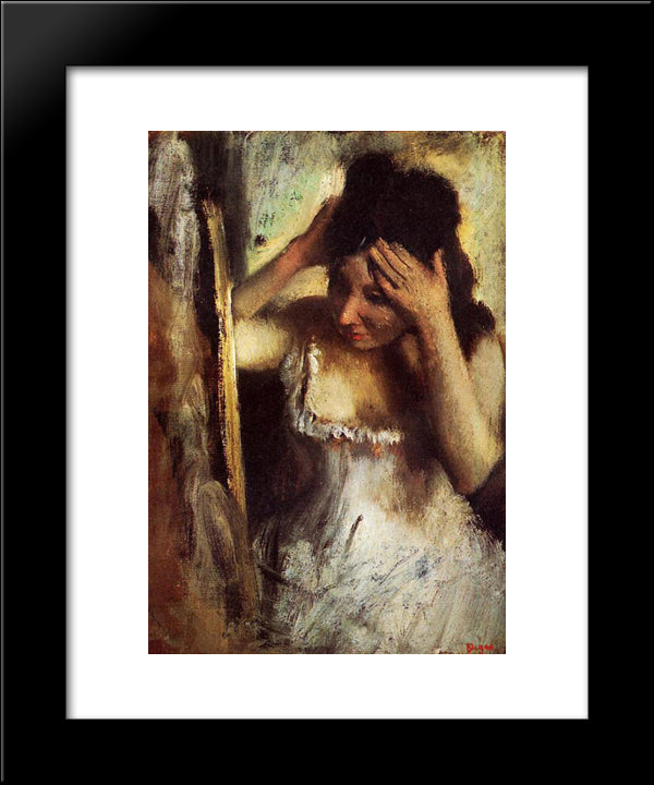 Woman Combing Her Hair In Front Of A Mirror 20x24 Black Modern Wood Framed Art Print Poster by Degas, Edgar