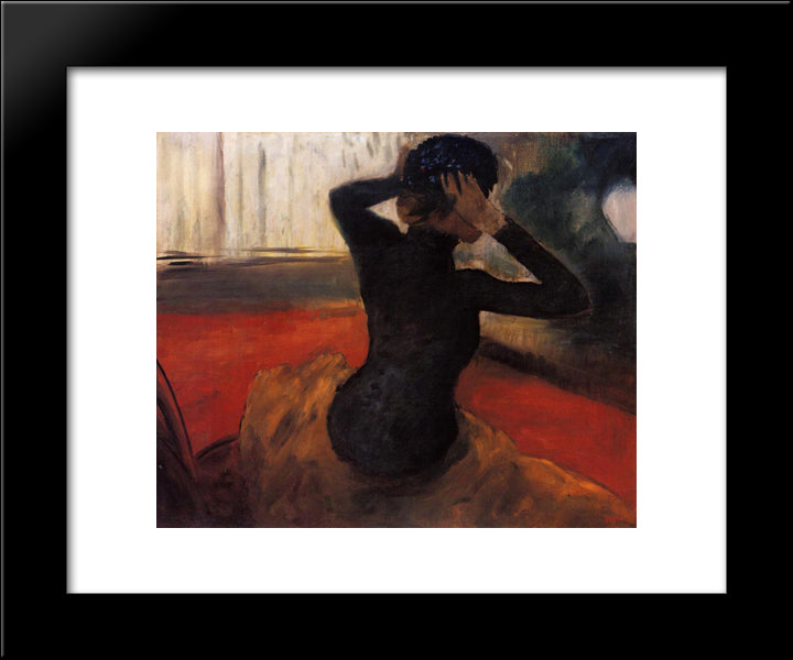 Woman Trying On A Hat 20x24 Black Modern Wood Framed Art Print Poster by Degas, Edgar