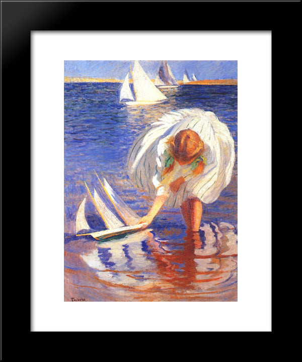 Girl With Sailboat 20x24 Black Modern Wood Framed Art Print Poster by Tarbell, Edmund Charles