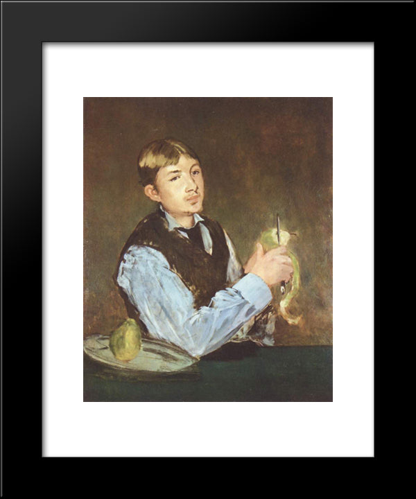 A Young Man Peeling A Pear (Portrait Of Leon Leenhoff) 20x24 Black Modern Wood Framed Art Print Poster by Manet, Edouard