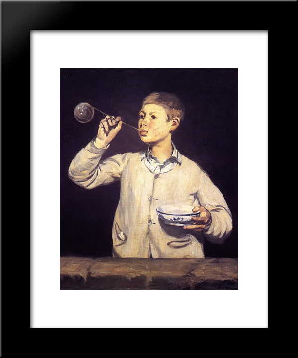 Boy Blowing Bubbles 20x24 Black Modern Wood Framed Art Print Poster by Manet, Edouard