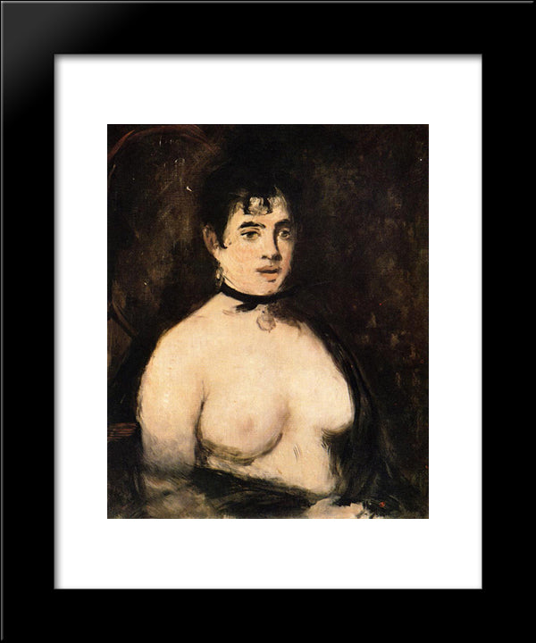 Brunette With Bare Breasts 20x24 Black Modern Wood Framed Art Print Poster by Manet, Edouard
