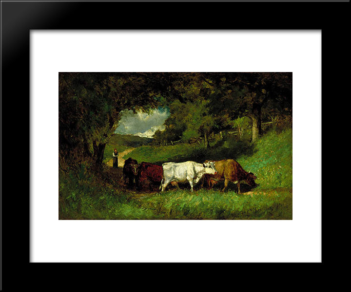 Driving Home The Cows 20x24 Black Modern Wood Framed Art Print Poster by Bannister, Edward Mitchell
