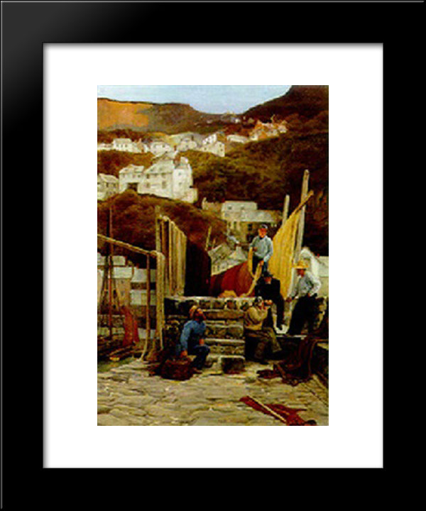 Mending The Nets 20x24 Black Modern Wood Framed Art Print Poster by Taylor, Edward R.