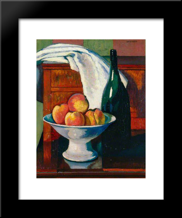 Still Life With Fruit And A Bottle 20x24 Black Modern Wood Framed Art Print Poster by Wadsworth, Edward
