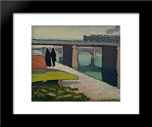 Iron Bridges At Asnieres 20x24 Black Modern Wood Framed Art Print Poster by Bernard, Emile