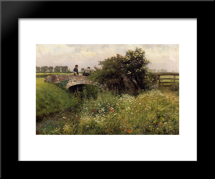 A Meeting On The Bridge 20x24 Black Modern Wood Framed Art Print Poster by Claus, Emile