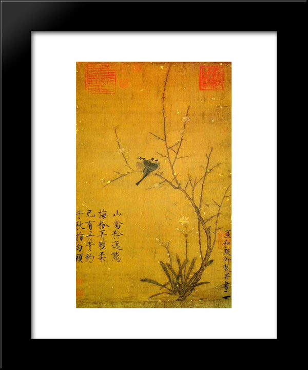 Plum And Birds 20x24 Black Modern Wood Framed Art Print Poster by Huizong, Emperor