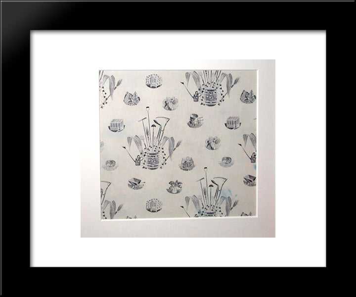 A Rare Piece Of Fabric Produced In 1958 From A Ravilious Design 20x24 Black Modern Wood Framed Art Print Poster by Ravilious, Eric