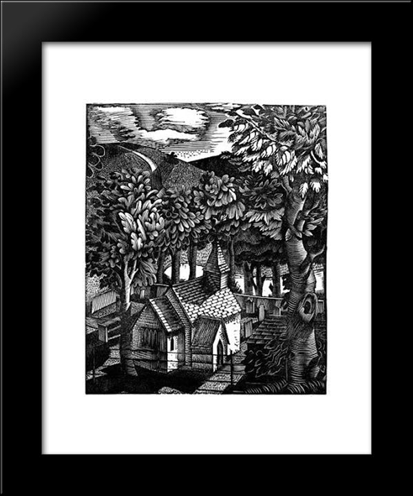 Church Under A Hill 20x24 Black Modern Wood Framed Art Print Poster by Ravilious, Eric