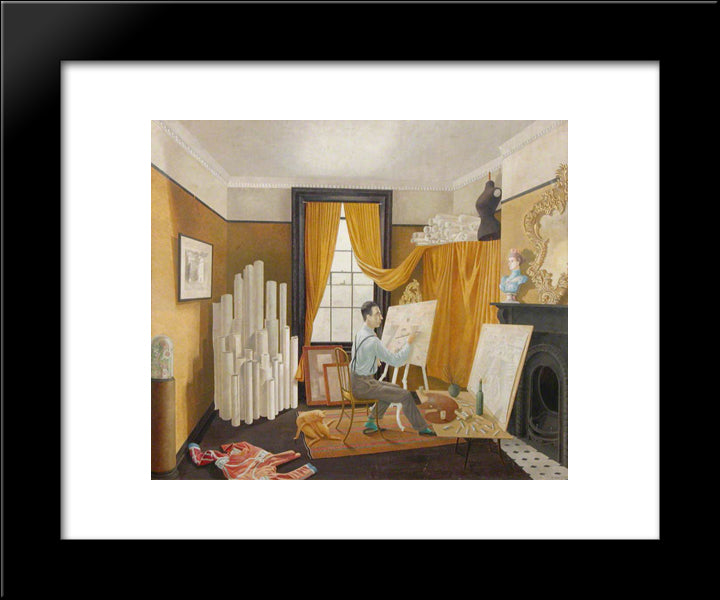 Edward Bawden Working In His Studio 20x24 Black Modern Wood Framed Art Print Poster by Ravilious, Eric