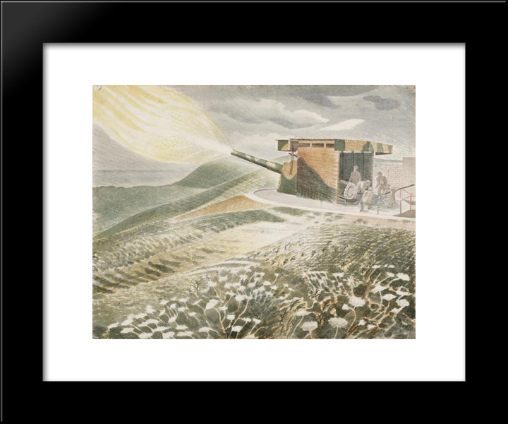 Firing A 9.2 Gun 20x24 Black Modern Wood Framed Art Print Poster by Ravilious, Eric