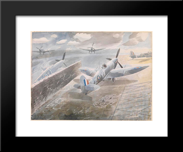 Spitfires At Sawbridgeworth, Herts 1942 20x24 Black Modern Wood Framed Art Print Poster by Ravilious, Eric