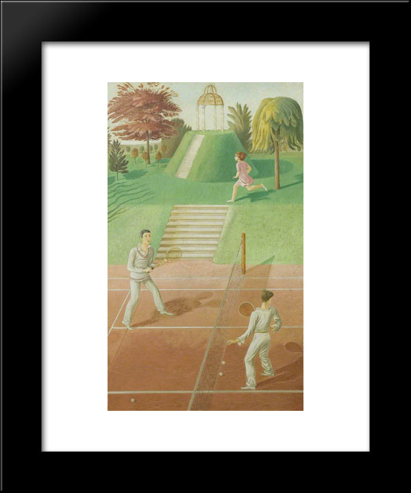Tennis (Triptych, Centre Panel) 20x24 Black Modern Wood Framed Art Print Poster by Ravilious, Eric