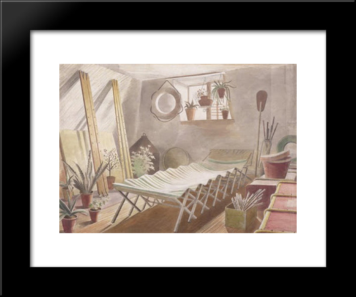 The Attic Bedroom 20x24 Black Modern Wood Framed Art Print Poster by Ravilious, Eric