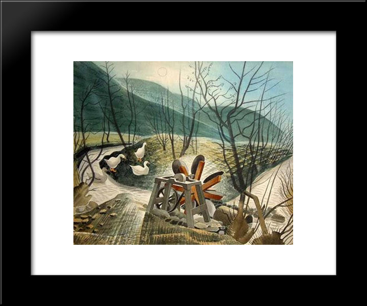 The Water Wheel 20x24 Black Modern Wood Framed Art Print Poster by Ravilious, Eric