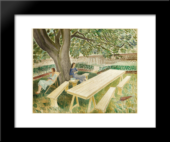 Two Women In A Garden 20x24 Black Modern Wood Framed Art Print Poster by Ravilious, Eric