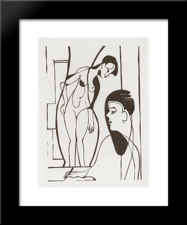 Artist And Female Modell 20x24 Black Modern Wood Framed Art Print Poster by Kirchner, Ernst Ludwig