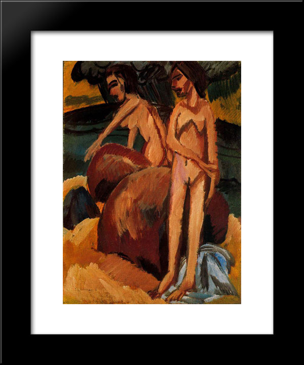 Bathers At Sea 20x24 Black Modern Wood Framed Art Print Poster by Kirchner, Ernst Ludwig