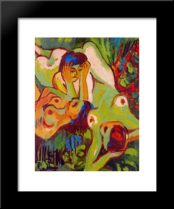 Bathers On The Lawn 20x24 Black Modern Wood Framed Art Print Poster by Kirchner, Ernst Ludwig