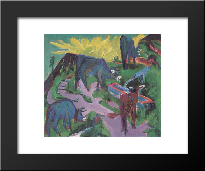 Cows At Sunset 20x24 Black Modern Wood Framed Art Print Poster by Kirchner, Ernst Ludwig