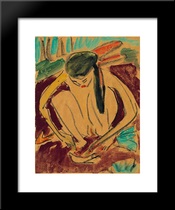 Crouching Girl 20x24 Black Modern Wood Framed Art Print Poster by Kirchner, Ernst Ludwig