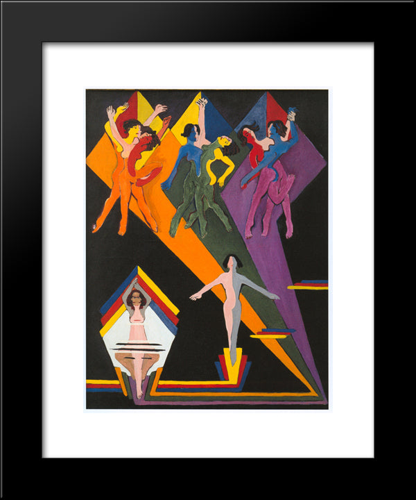 Dancing Girls In Colourful Rays 20x24 Black Modern Wood Framed Art Print Poster by Kirchner, Ernst Ludwig