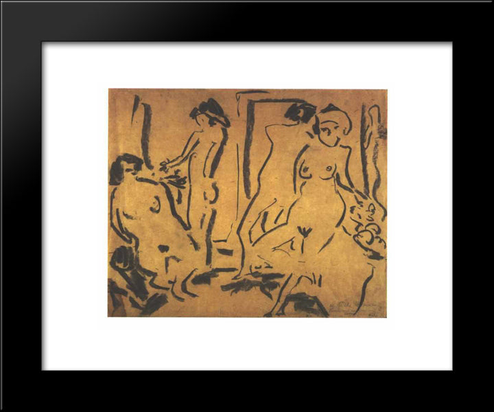Female Nudes In A Atelier 20x24 Black Modern Wood Framed Art Print Poster by Kirchner, Ernst Ludwig