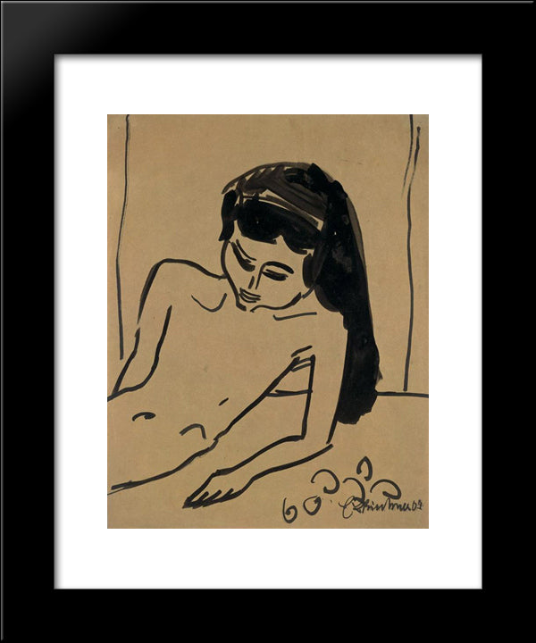 Girl With Long Hair 20x24 Black Modern Wood Framed Art Print Poster by Kirchner, Ernst Ludwig