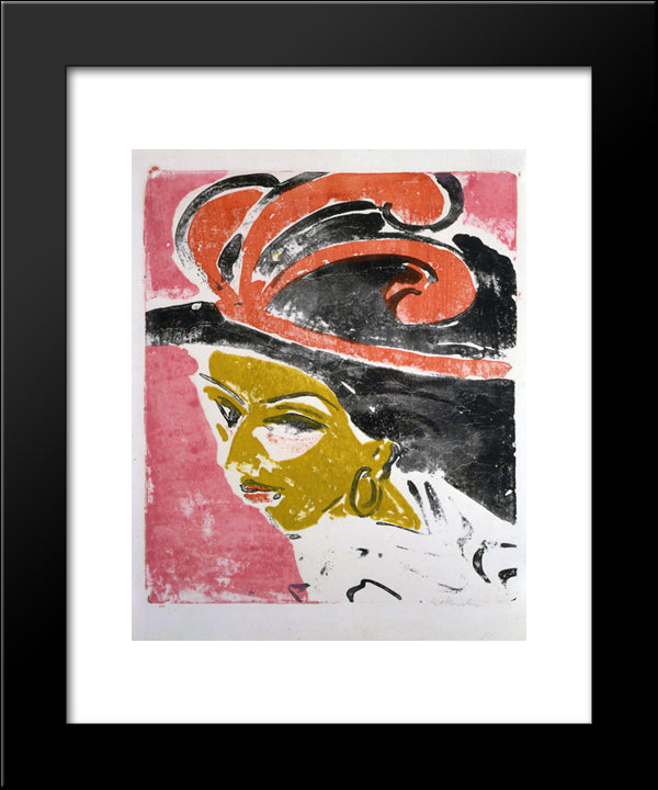 Kokottenkopf With Feathered Hat 20x24 Black Modern Wood Framed Art Print Poster by Kirchner, Ernst Ludwig