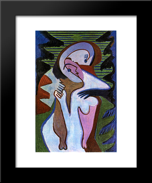 Lovers (The Kiss) 20x24 Black Modern Wood Framed Art Print Poster by Kirchner, Ernst Ludwig