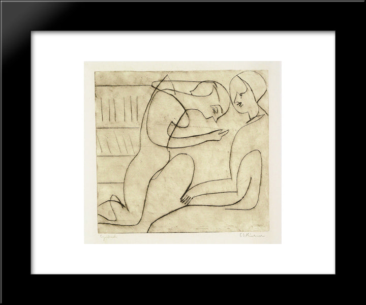 Lovers In The Bibliothek 20x24 Black Modern Wood Framed Art Print Poster by Kirchner, Ernst Ludwig